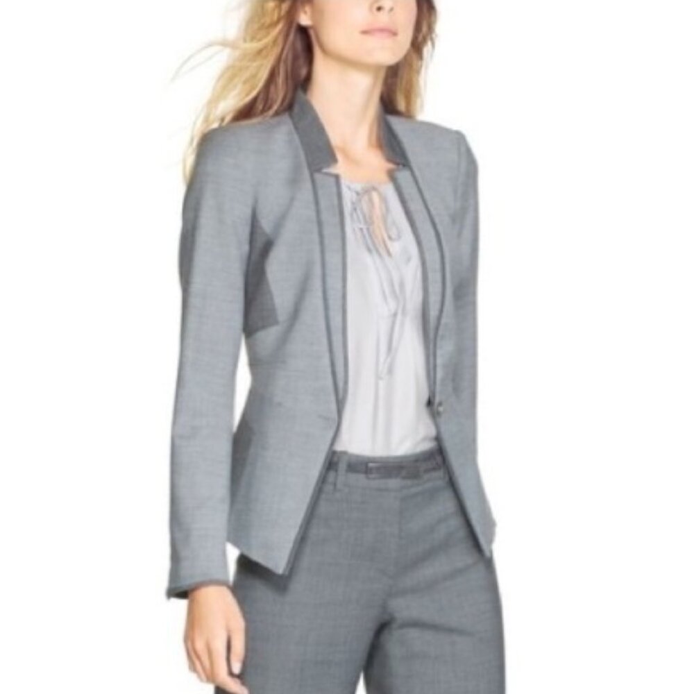White House Black Market Patchwork One Button Blazer, Gray | Size 10
